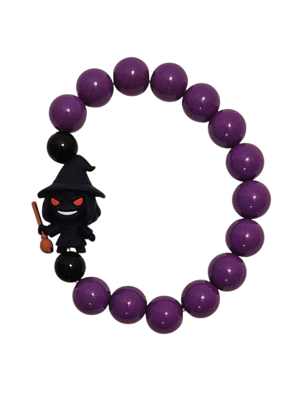 🎃 Halloween Set-Purple Bead Necklace, Witch Charm Bracelet, Witch Hat Earrings - Picture 5 of 7